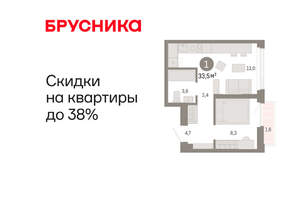 1-к квартира, вторичка, 34м2, 20/25 этаж